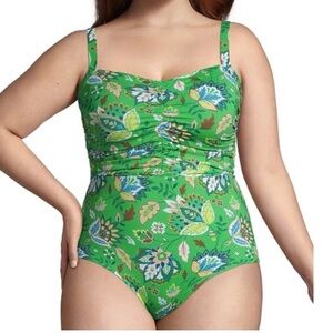 Lands' End Green and Blue Floral Swimsuit